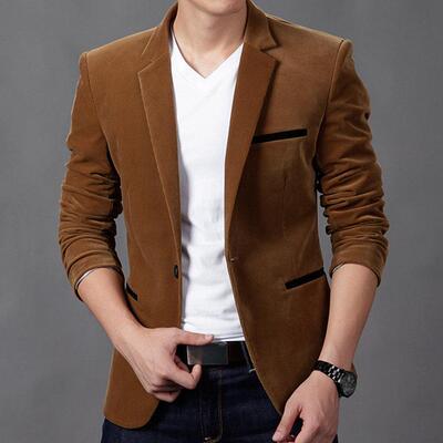 男西服korean Men one Button slim fit Suit blazer Coat Jacket