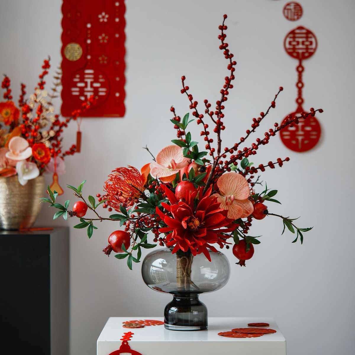 【包邮】年宵花春节喜庆仿真花婚庆花束绢花客厅插花餐桌家居装饰
