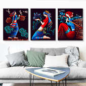 diy数字油画客厅风景花卉手绘涂色填色画三拼画三联画装 饰画