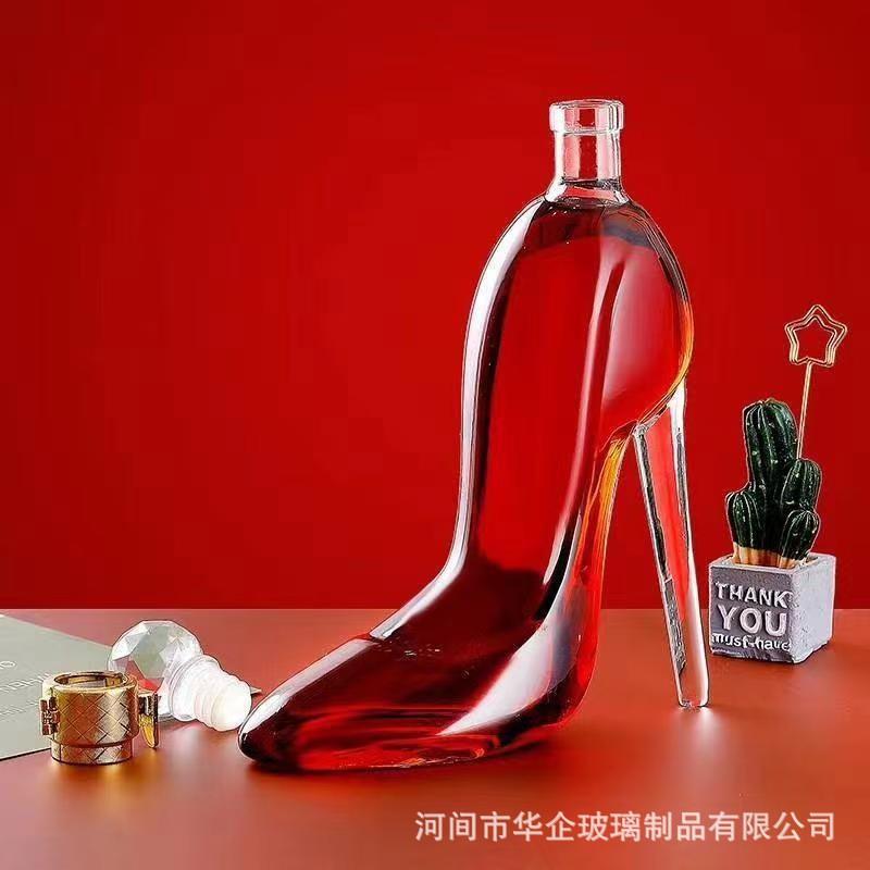 高跟鞋造型醒酒器工艺玻璃瓶子密封创意泡酒瓶酒瓶空心酒具750ml