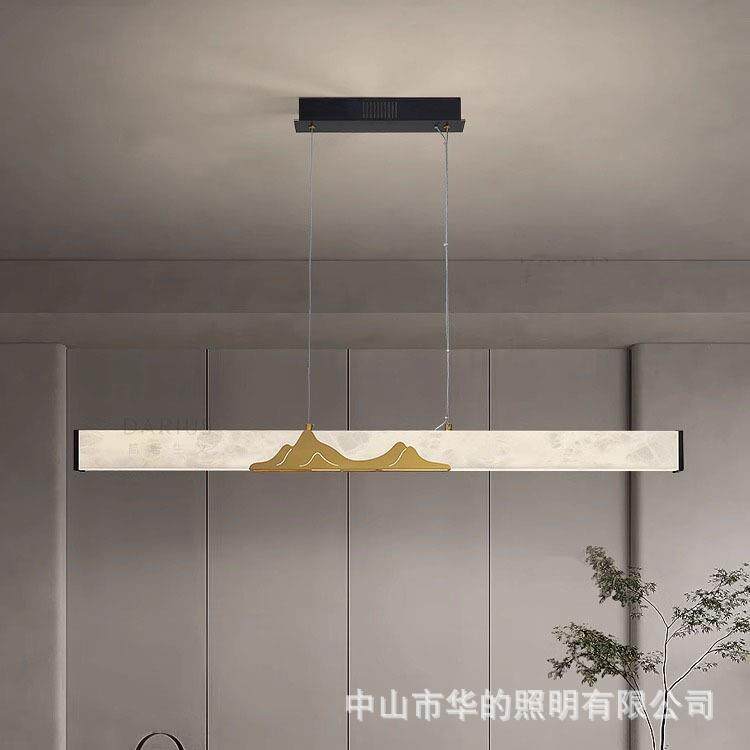 云山 新中式云石吊灯禅意简约大气餐厅吧台茶室长条设计师吊灯