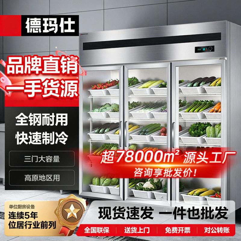 德玛仕商用大型蔬菜水果冷藏保鲜柜立式三门不锈钢透明展示柜