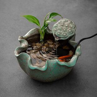 中式陶瓷循环流水摆件转运玄关客厅办公室招财桌面电视柜开 业礼