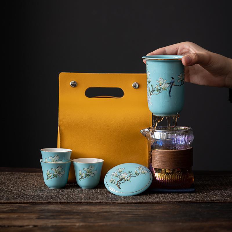 玻璃旅行茶具套装快客杯一壶三杯防烫陶瓷便携户外功夫泡茶壶茶杯