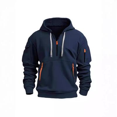 Men's hoodie hooded zipper multi pocket pullover, men's