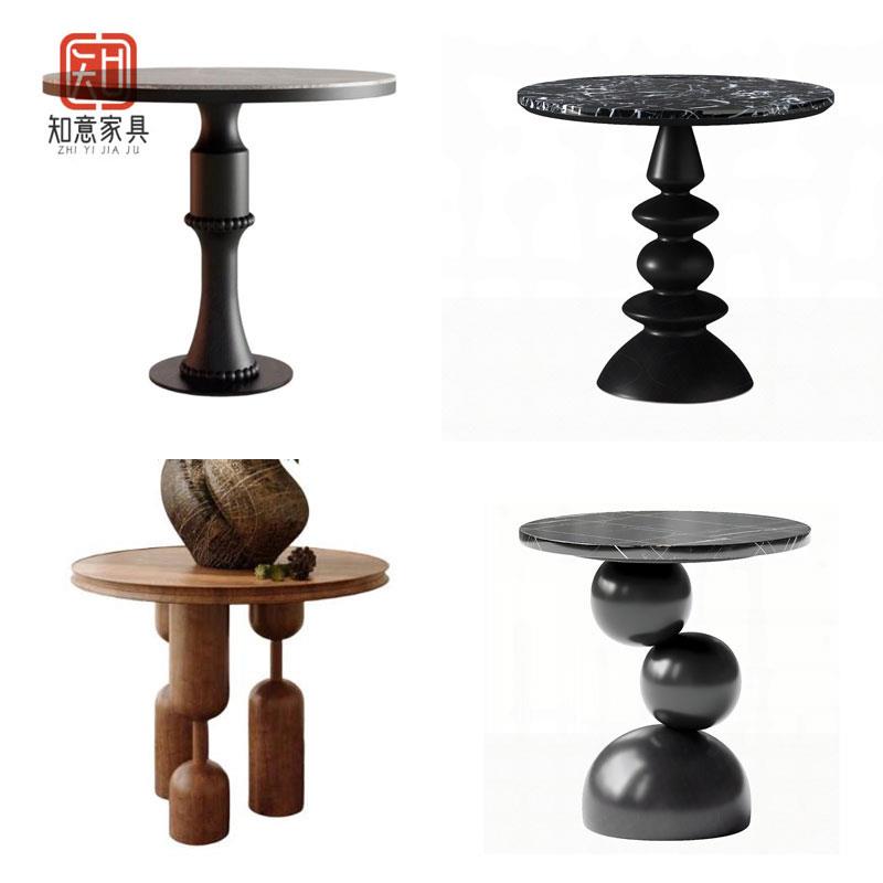 意式轻奢大理石边几设计师创意洽谈圆桌沙发角几可移动中古端景台