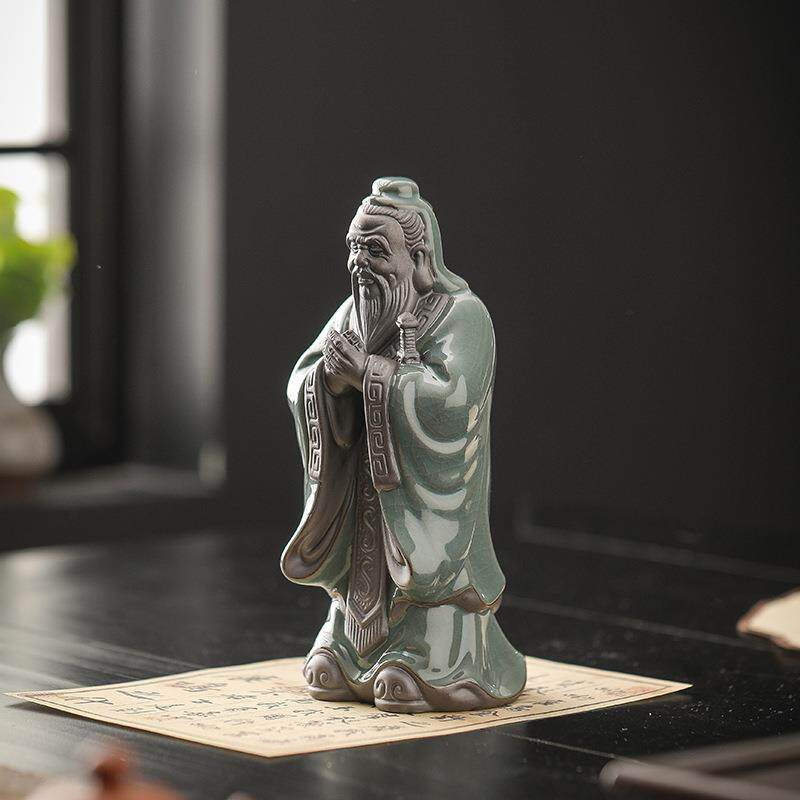 孔子茶宠摆件历史人物孔夫子陶瓷雕像书房茶室茶桌博古架装饰摆设