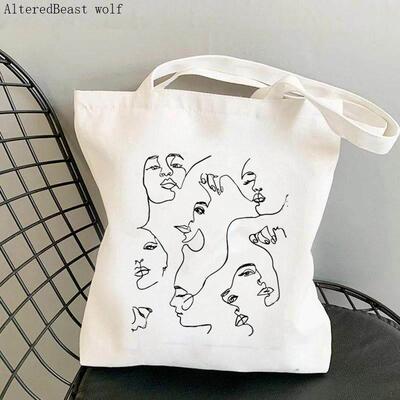 Shopper Woman face one line art Printed Tote Bag women shopp