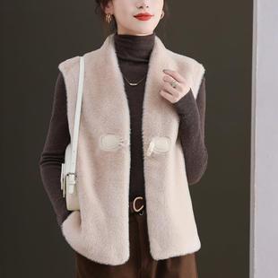水貂绒马甲女款2025新款春秋保暖皮毛一体背心外穿秋冬高级感马夹