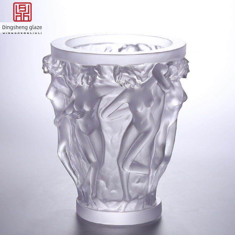 淄博琉璃高端水晶美女花瓶客厅插花摆件轻奢高级感欧式艺术品装饰