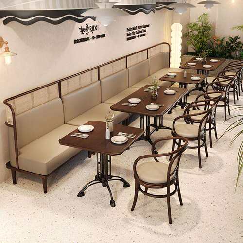复古怀旧茶餐厅饭店桌椅实木卡座沙发日料中餐面馆餐饮店桌椅商用