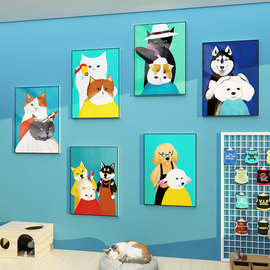 宠物店墙面装饰用品玻璃门，广告贴纸猫狗布置背景创意收银台墙贴画
