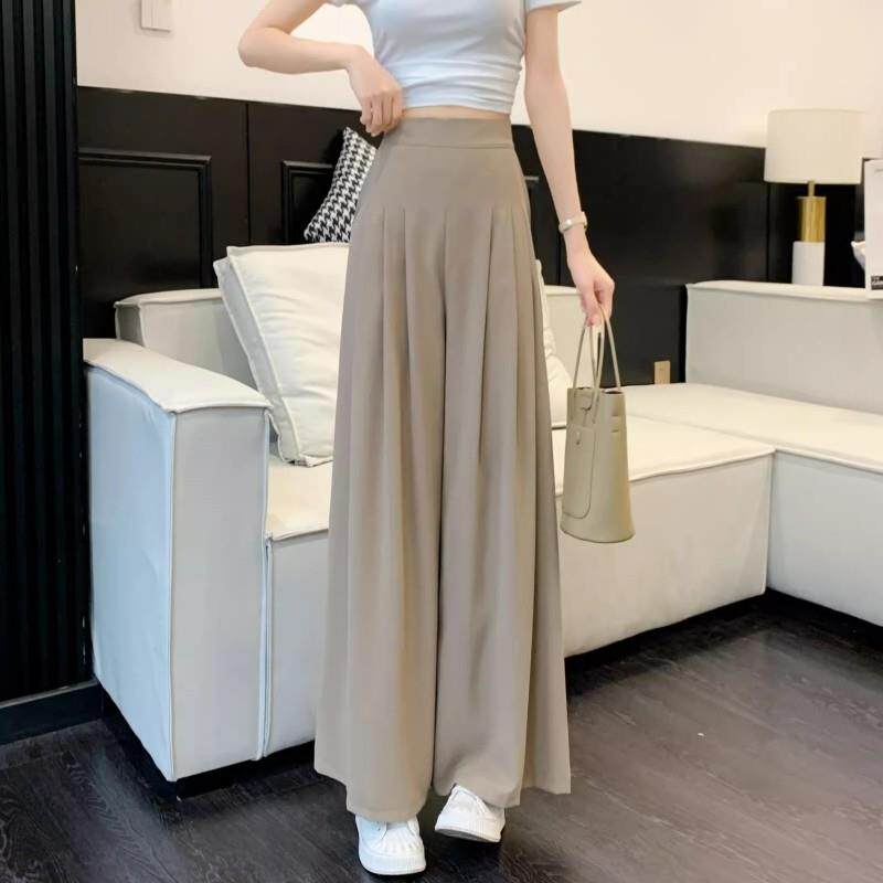 女夏季冰丝薄款西装裤灰色2026新款春秋垂感直筒裤高级宽松阔腿裤