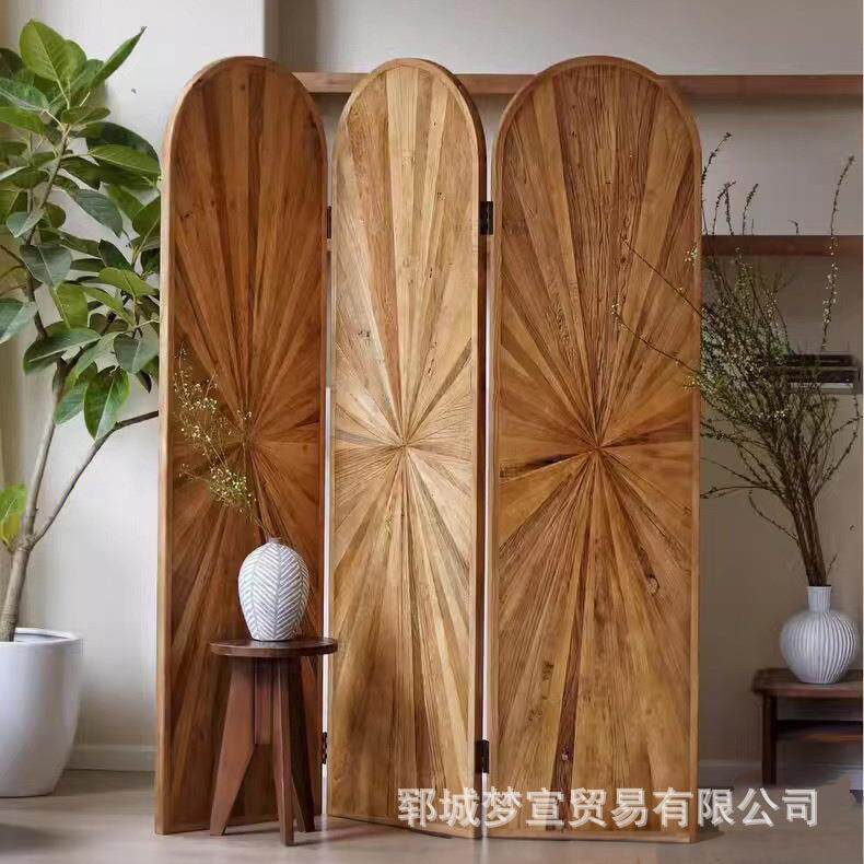 老榆木屏风玄关入口隔断家用客厅卧室可折叠屏风新中式实木屏风