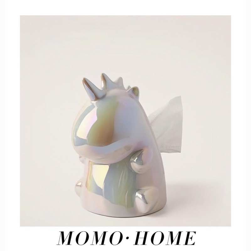 MOMO 轻奢独角兽景德镇陶瓷纸巾盒客厅装饰品炫彩抽纸盒