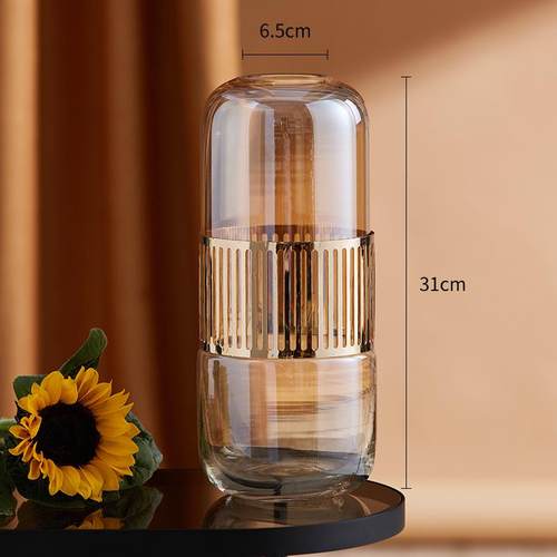 高档轻奢简约创意璃花瓶玻金装饰插花厅工艺摆件客餐桌鲜花干花花