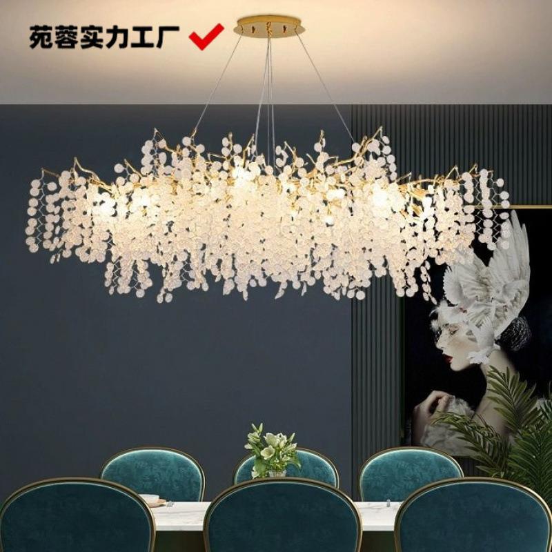 现代法式轻奢客厅别墅大厅餐厅卧室灯金钱树手工水晶玻璃树枝吊灯