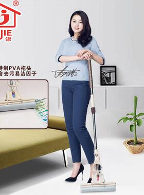 llPVA吸水伸缩滚轮式免手洗懒人胶棉拖把家用不锈钢吸水海绵地拖