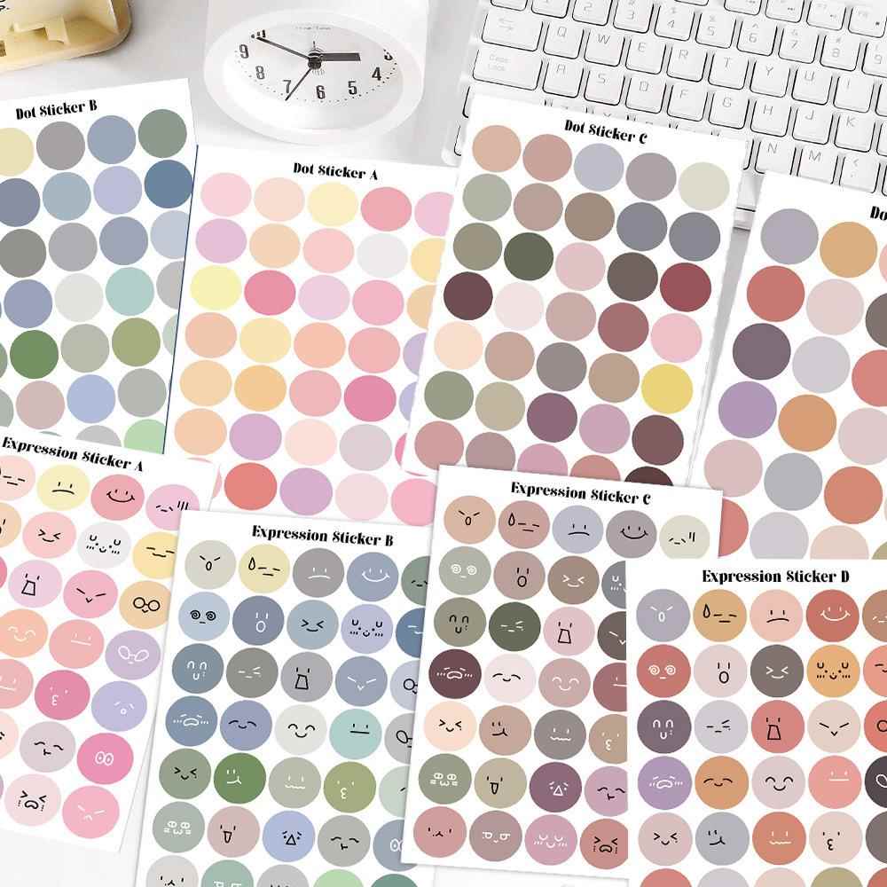 8张纯色圆点表情贴纸标签贴纸圆形封口贴自粘贴卡片固定照片贴纸