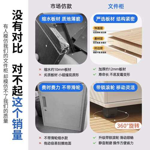 文柜带锁小柜动收纳子柜办移公室木质抽屉柜带轮桌下件P106yi3O储