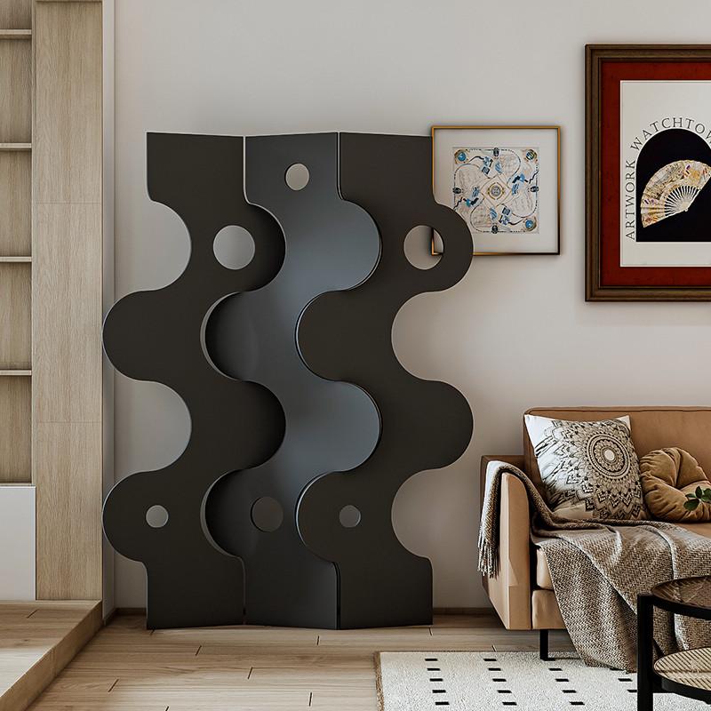 简约中古镂空多层实木屏风隔断理发店落地可移动艺术办公室移动墙