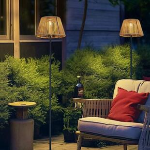 高杆太阳能庭院落地照明灯户外家用藤编庭院花园露台阳台茶室充电