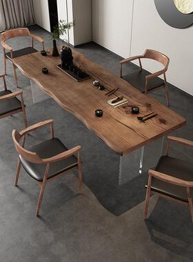 新中式亚克力实木茶客原木大板悬浮茶椅台KFX简约厅茶室桌茶桌组