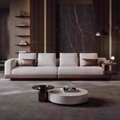 意风轻奢棉XRF沙麻布艺沙发客厅三四人式 位直排网红奶油实木康纳