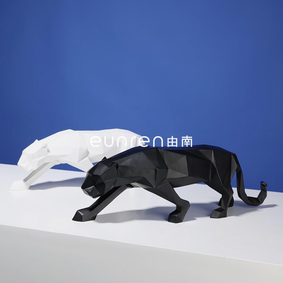 现几代意抽象何切面豹子摆件家树居GMS客厅办公室创招财装饰脂工