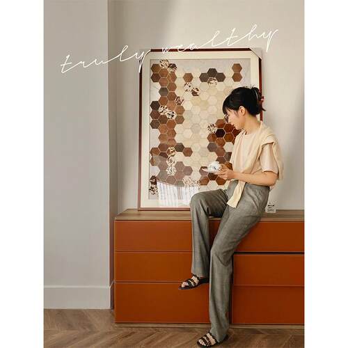 “祝你富有”铜钱真奶牛皮装裱立体工艺装饰画 画客厅沙发玄关装