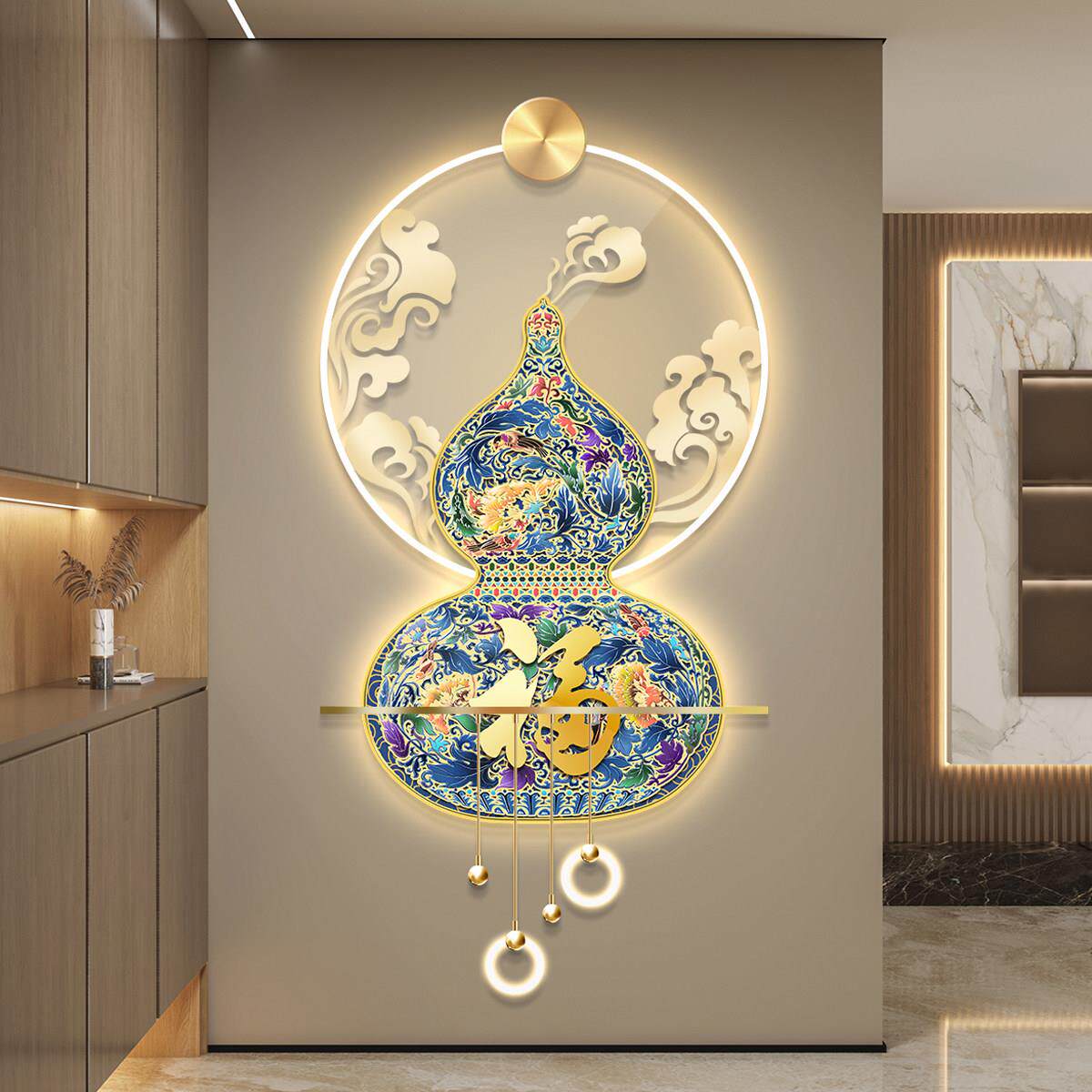 葫芦轻奢led带灯入户玄关装饰画走廊过道挂画壁画简约现代高级感