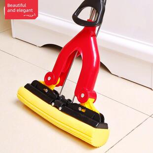 美丽雅双飞燕不锈钢拉杆对折式家用胶棉吸水海绵拖把一拖净免手洗