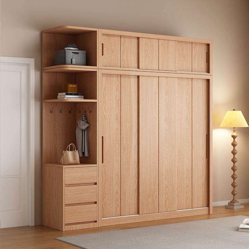 实木松木拉门衣室柜现代原木儿童衣橱柜简易衣柜松木推拉家用卧全