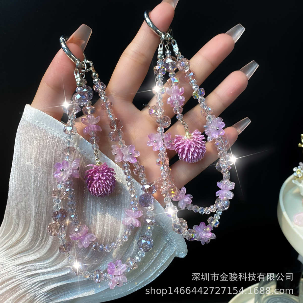 手机挂链 轻奢水晶手机链创意手腕链子手工串珠ins饰品挂件高级感