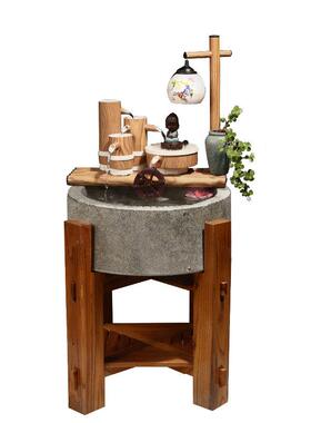 老石槽室内流水景观覆古石磨鱼缸石盆石头阳台养鱼石磨新中式摆件