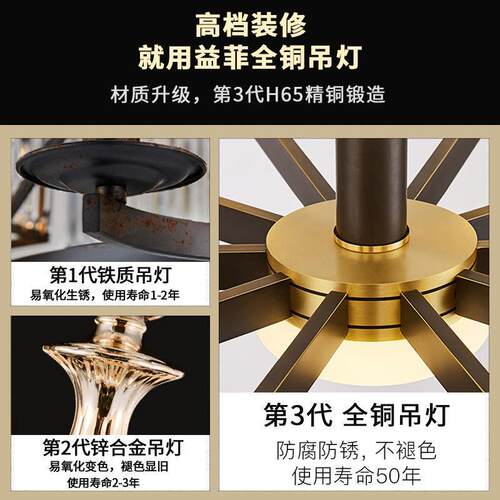 全铜吊灯新中式客厅灯餐厅卧室高级感家用吊灯别墅大气客厅吊灯