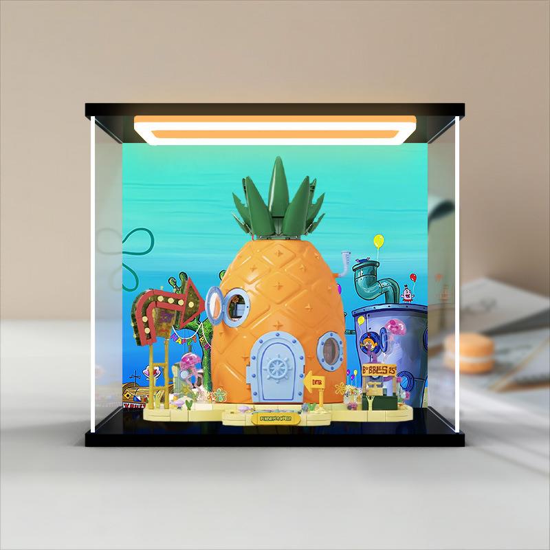 防尘罩适用AREAX砖区海绵宝宝菠萝屋积木模型回型灯亚克力收纳盒