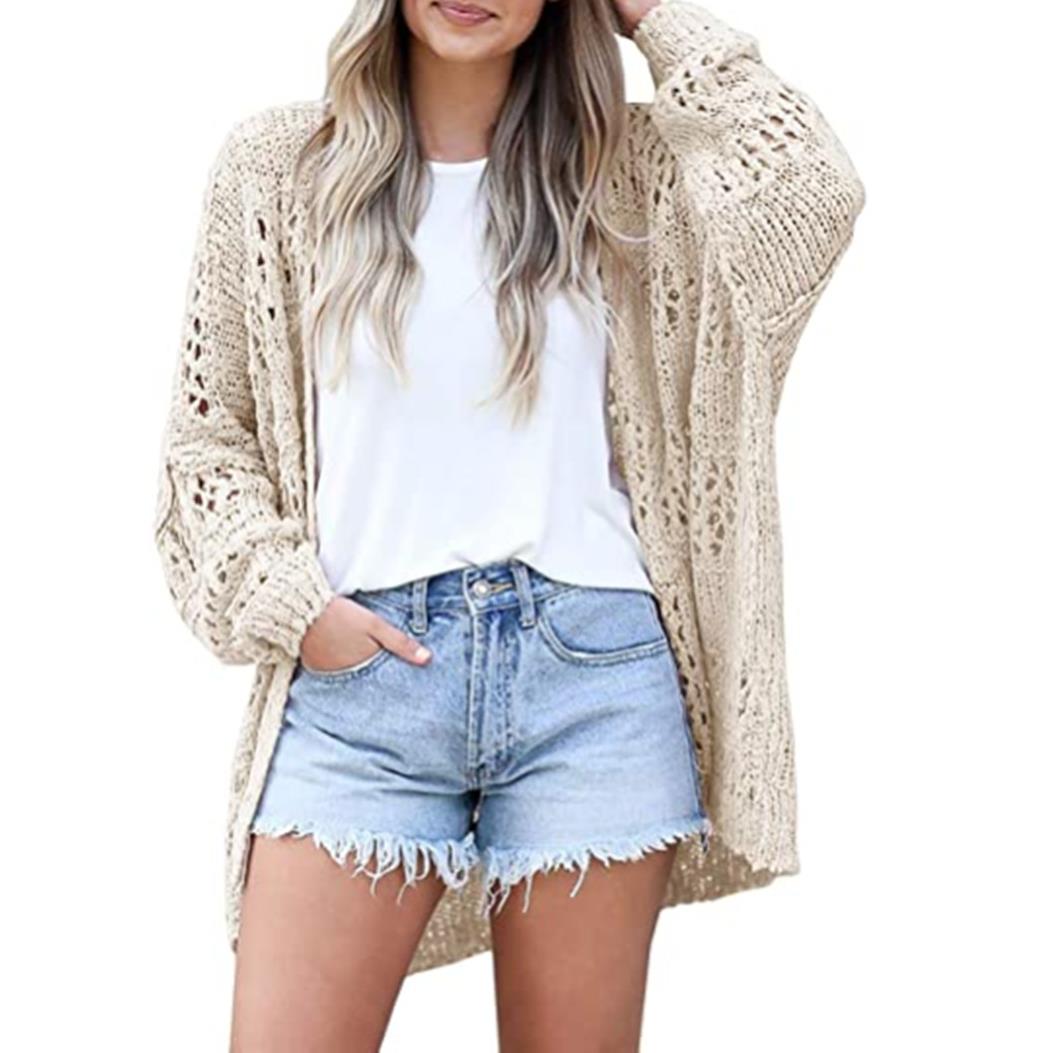 Womens Crochet Cardigan Long Sleeve Lightweight Loose Knit