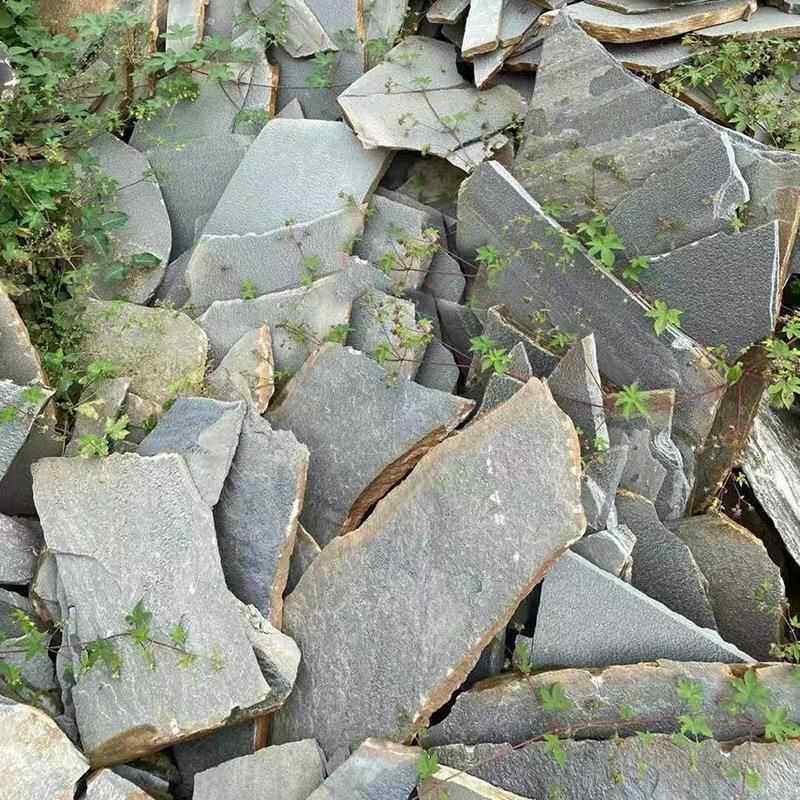 河北青色石板铺路乱板天然页岩碎拼石板岩文化石外墙毛石片石