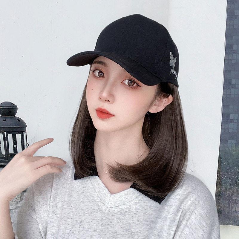 新款直销短发假发女鸭舌帽子一体夏天时尚直发网红潮流棒球帽短帽