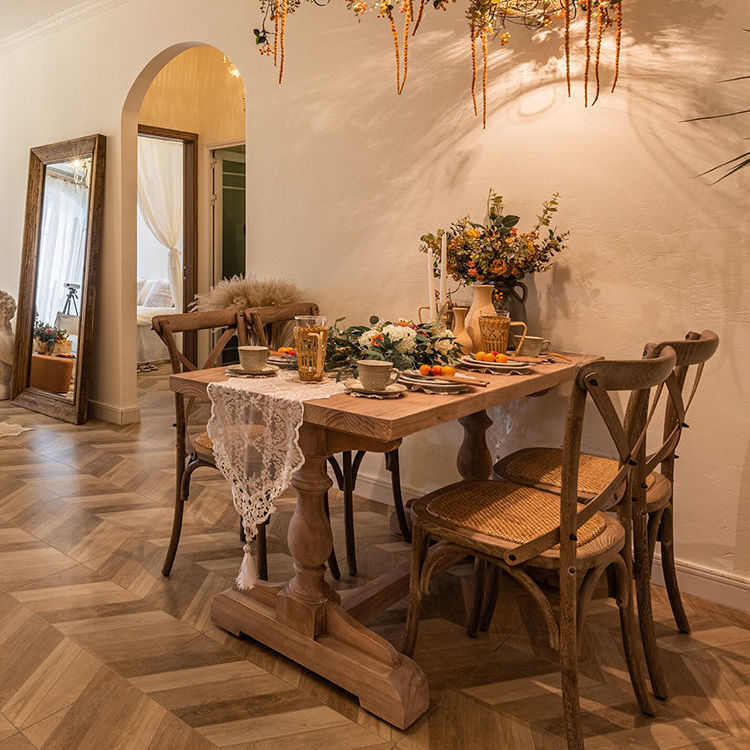 法式实木复古餐桌做旧桌简约家用饭桌美式餐桌椅民宿罗马柱长桌