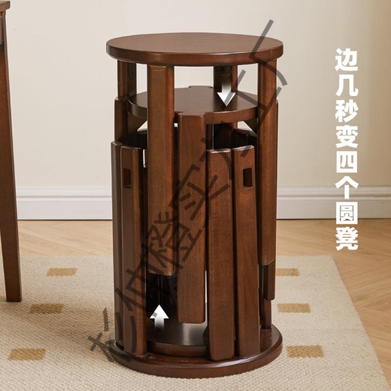 新款实木折叠凳北欧客厅矮凳餐厅椅家用现代简约胡胡桃色家具圆凳