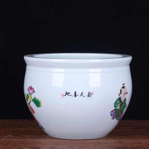 小号缸栽花  鱼缸水培花卉陶瓷缸景德镇摆设缸荷花陶瓷 乌龟养鱼