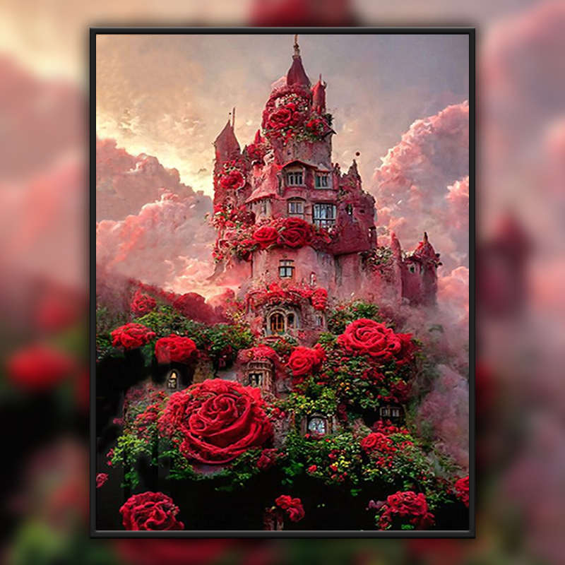 玫瑰花园城堡十字绣手工自己满绣diy贴钻砖石画风景印花线绣新款