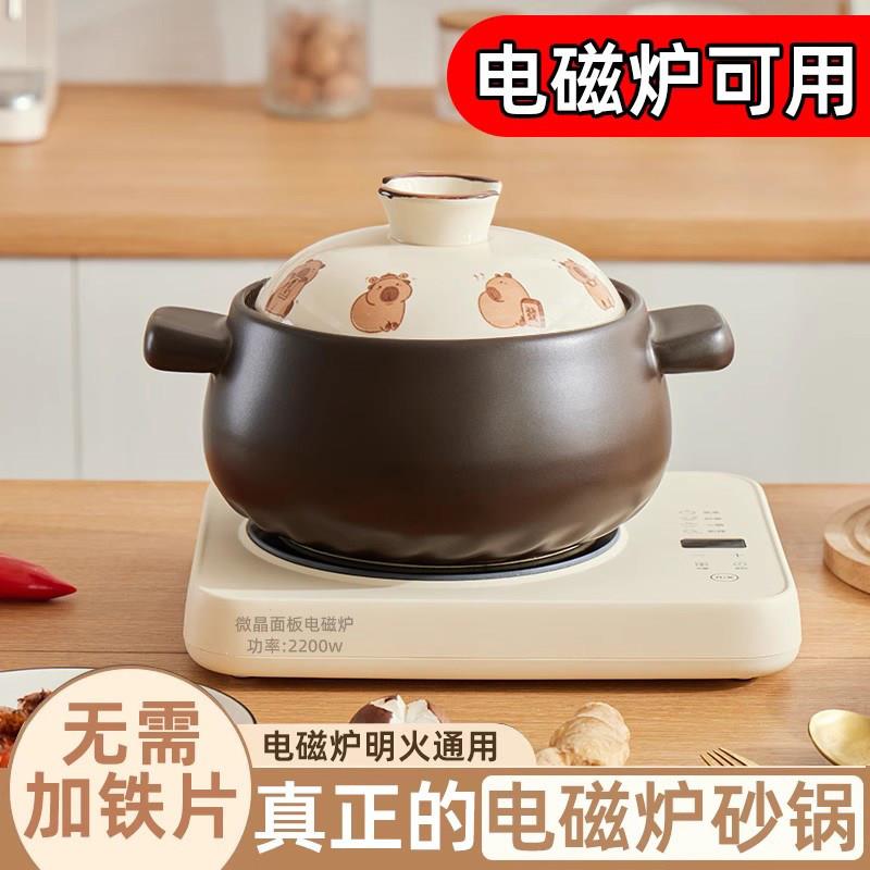 日本砂锅燃气灶电磁炉通用无需导热片新款家用炖肉煲汤炖锅