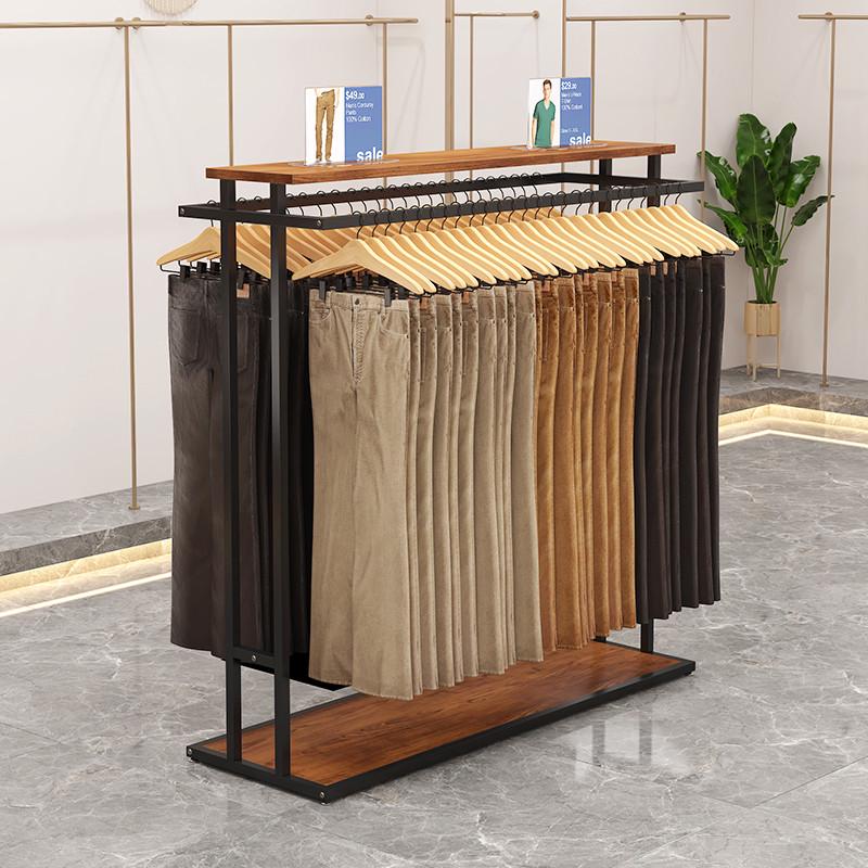 QFU服装店展示架落地式店铺双排衣架中岛展示台裤子收纳中间挂衣