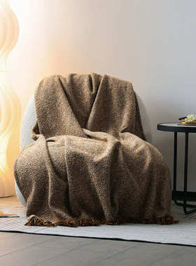 现代简约咖色床尾巾橙色搭毯客厅沙发卧室床搭样板房间售楼部软装