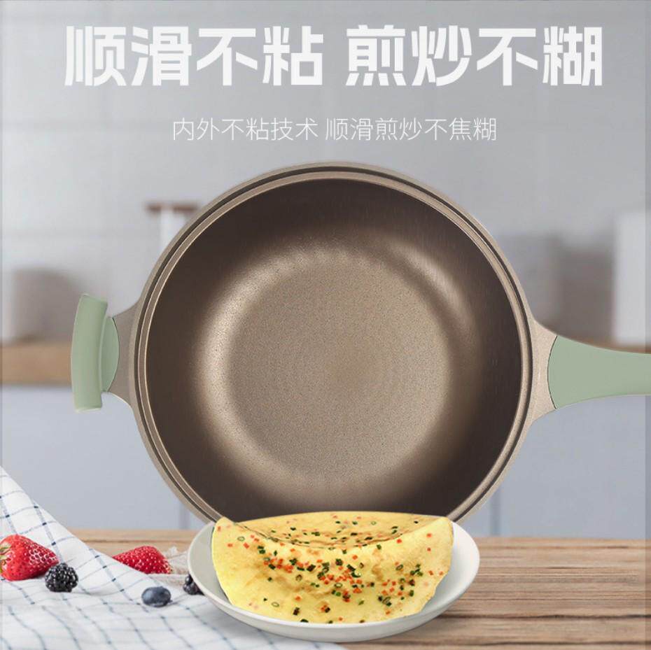 批发微麦饭石多功能平底锅无真空粘压带炒锅不炒锅涂层锅蒸笼现货