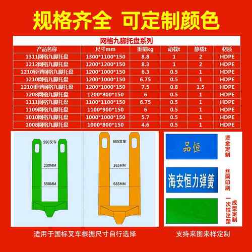 蓝网格九脚托盘轻型超市药店货物色地GMB台方垫仓板长运形工业输