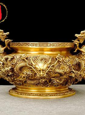 威弗列德纯铜香炉九龙摆件大号薰炉室内中式佛堂祠堂双龙聚宝盆